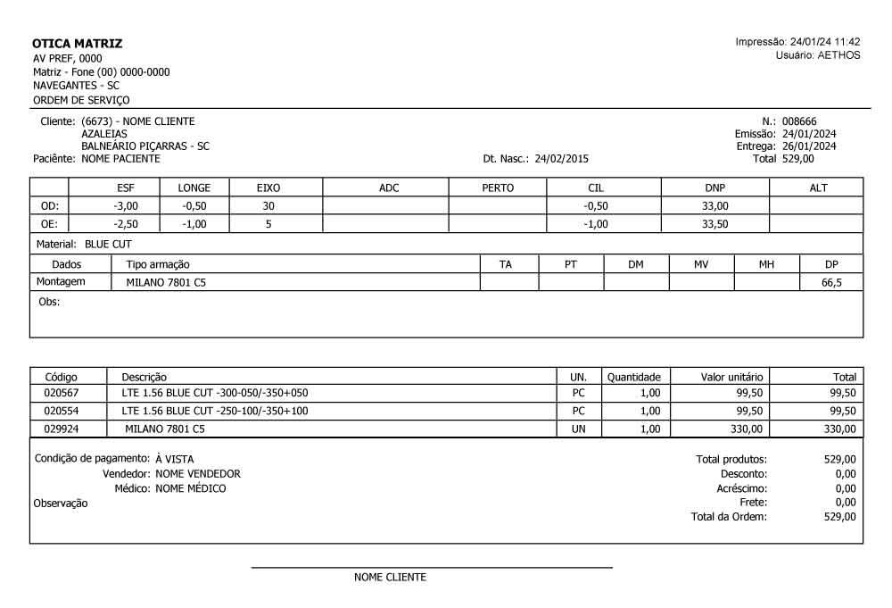 ordem de serviço exemplos: ótica